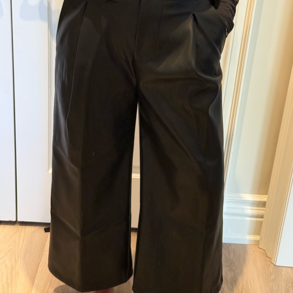 Black Wide Leg Faux Leather Women's Pants
